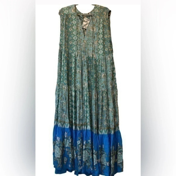 Free People Hanalei Bay Tiered Maxi Dress in Hawaii Breeze Combo Size M NWT - Picture 4 of 4